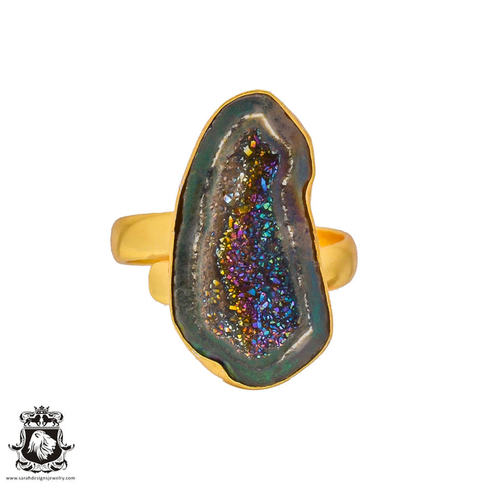 Size 9.5 - Size 11 Ring Titanium Geode 24K Gold Plated Ring GPR267