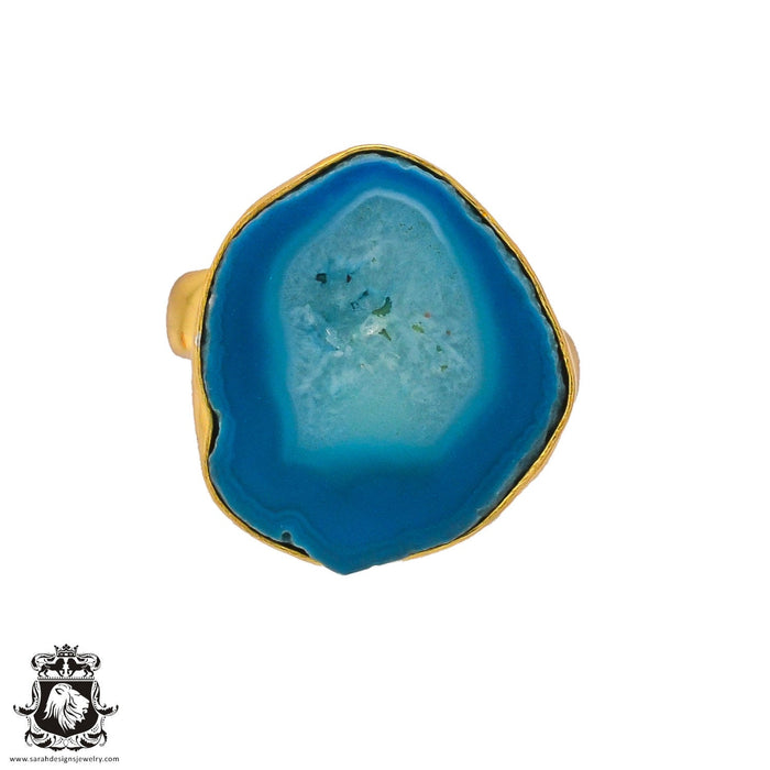 Size 7.5 - Size 9 Ring Ocean Agate Geode  24K Gold Plated Ring GPR268