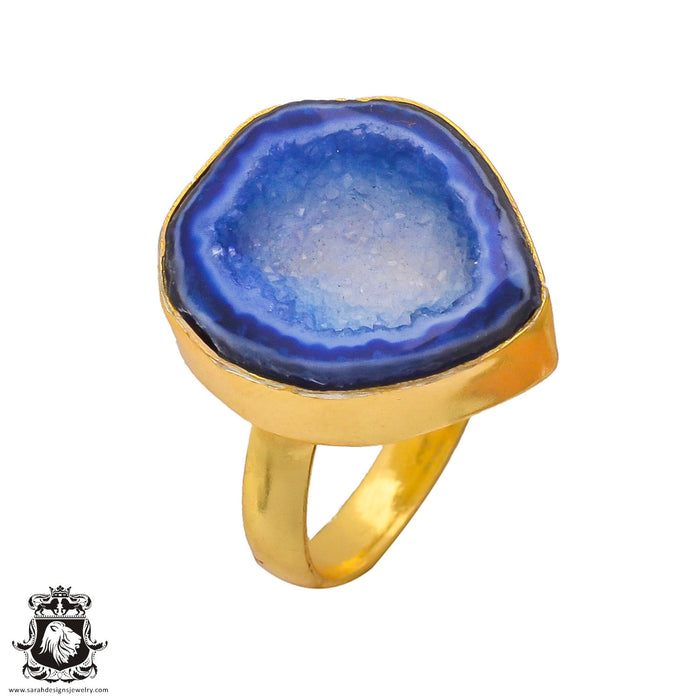 Size 7.5 - Size 9 Ring Ocean Agate Geode 24K Gold Plated Ring GPR286