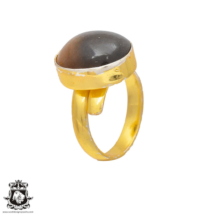 Size 6.5 - Size 8 Ring Star Sapphire Obsidian 24K Gold Plated Ring GPR290