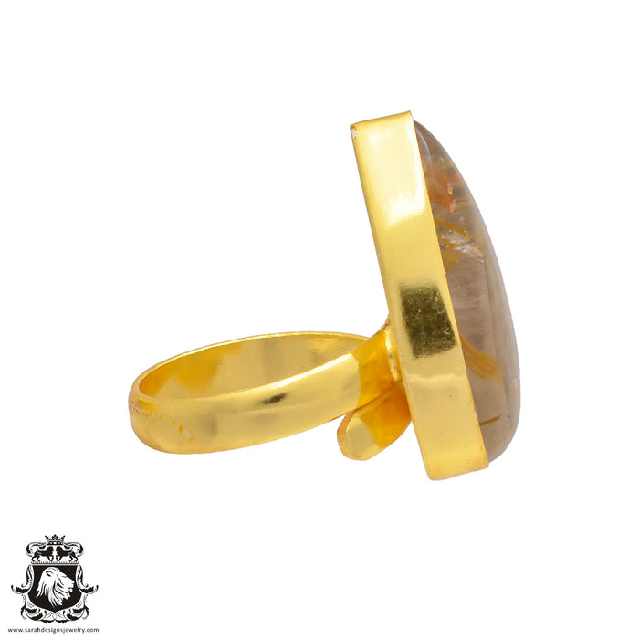 Size 8.50 - Size 10 Ring Rutile Quartz 24K Gold Plated Ring GPR302