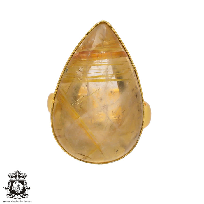 Size 8.50 - Size 10 Ring Rutile Quartz 24K Gold Plated Ring GPR302