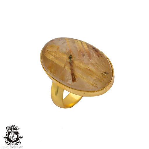 Size 7.5 - Size 9 Ring Rutile Quartz 24K Gold Plated Ring GPR314