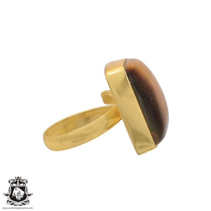 Size 8.5 - Size 10 Ring Tiger's Eye 24K Gold Plated Ring GPR548