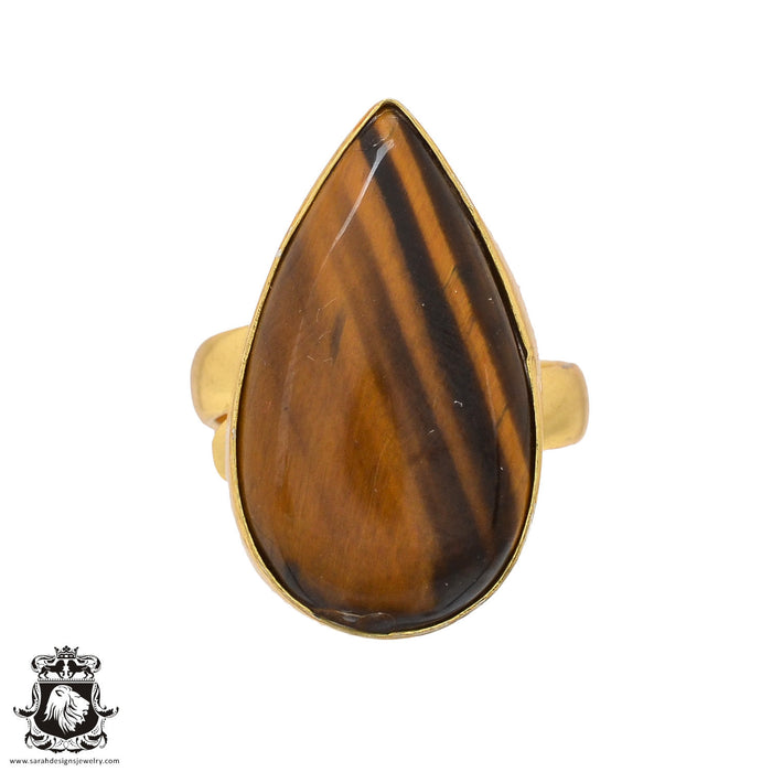 Size 7.5 - Size 9 Ring Tiger's Eye 24K Gold Plated Ring GPR551