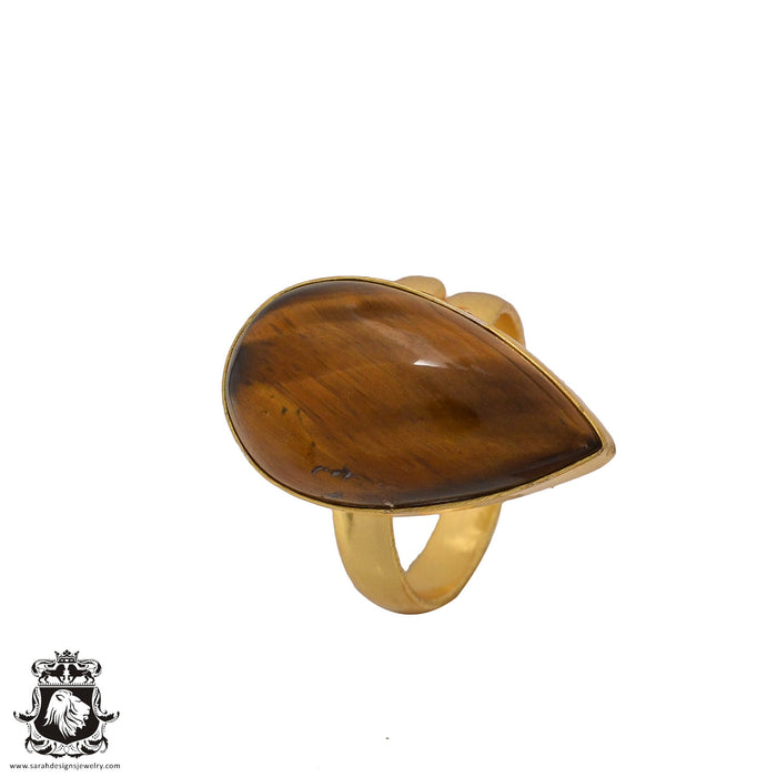 Size 8.5 - Size 10 Ring Tiger's Eye 24K Gold Plated Ring GPR552