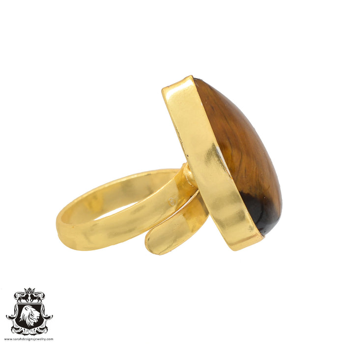 Size 8.5 - Size 10 Ring Tiger's Eye 24K Gold Plated Ring GPR552