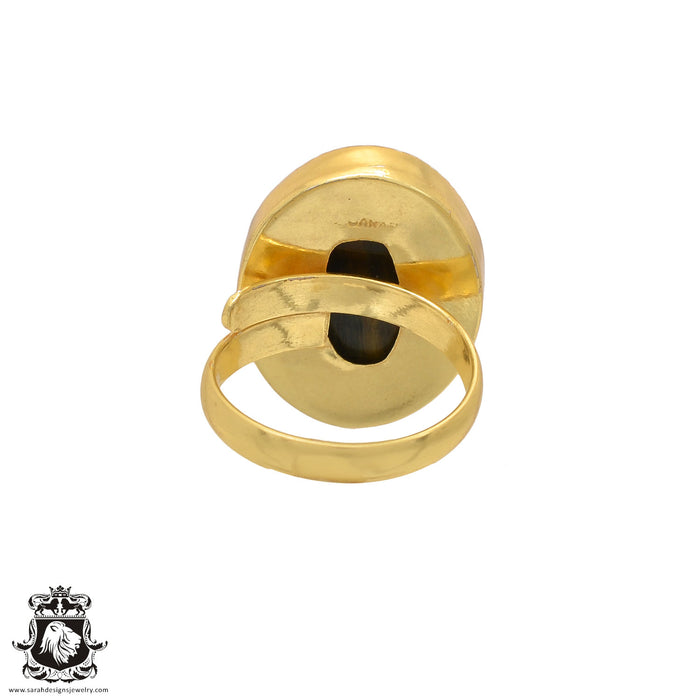 Size 9.5 - Size 11 Ring Hawk's Eye 24K Gold Plated Ring GPR554
