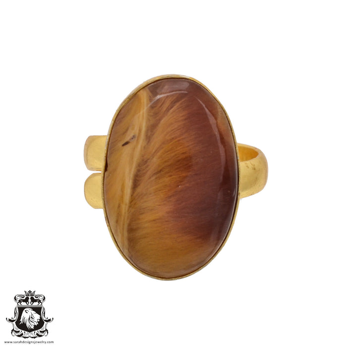 Size 8.5 - Size 10 Adjustable Tiger's Eye 24K Gold Plated Ring GPR555