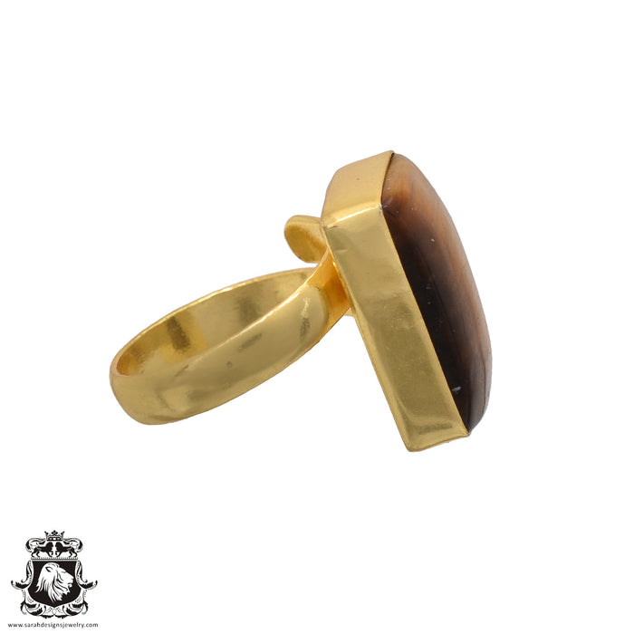 Size 7.5 - Size 9 Ring Tiger's Eye 24K Gold Plated Ring GPR558