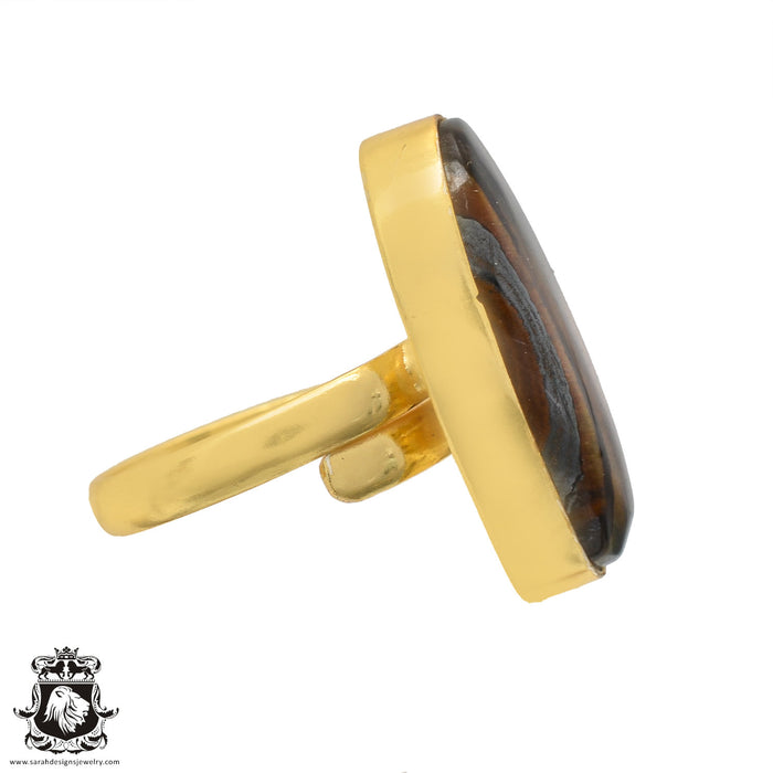 Size 10.5 - Size 12 Ring Hawk's Eye 24K Gold Plated Ring GPR568