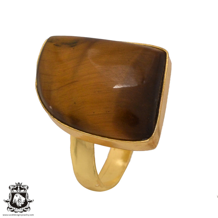 Size 9.5 - Size 11 Ring Tiger's Eye 24K Gold Plated Ring GPR571