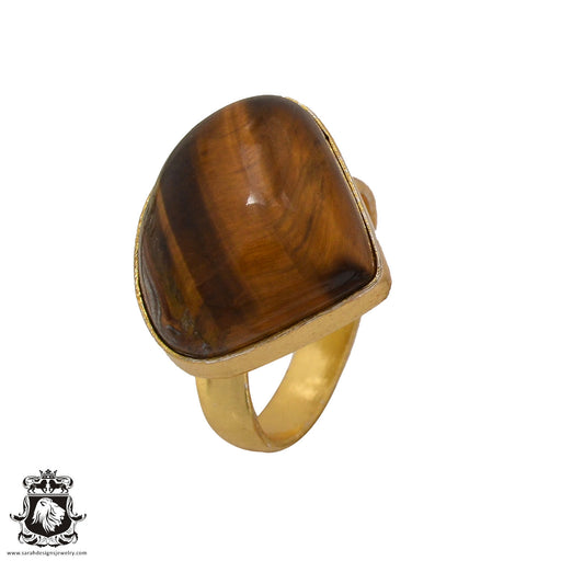Size 8.5 - Size 10 Ring Tiger's Eye 24K Gold Plated Ring GPR577