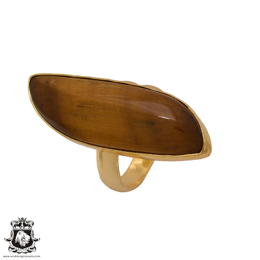 Size 6.5 - Size 8 Ring Tiger's Eye 24K Gold Plated Ring GPR579