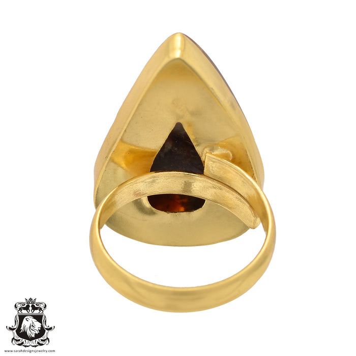 Size 8.5 - Size 10 Ring Stick Agate 24K Gold Plated Ring GPR581