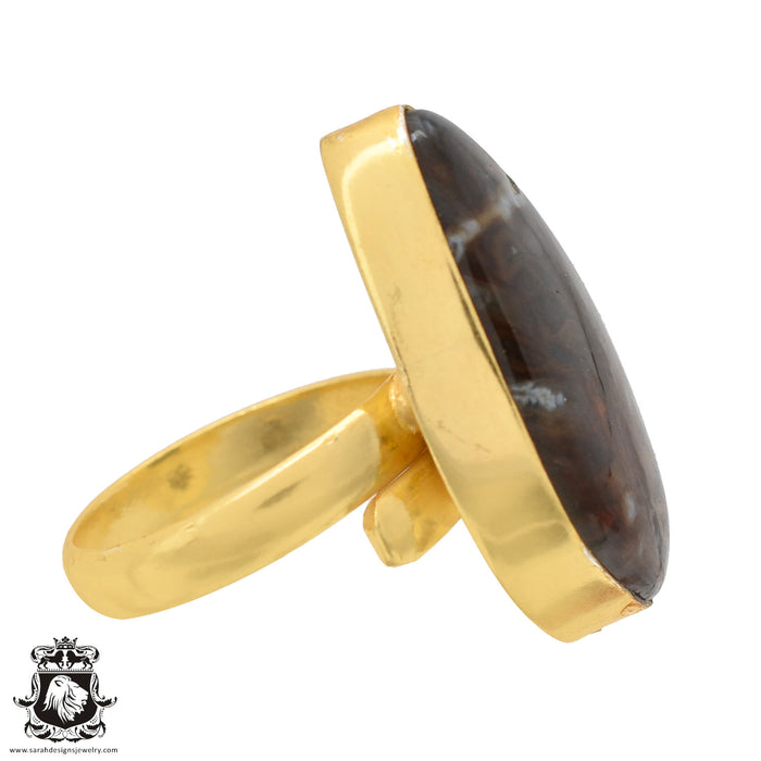 Size 8.5 - Size 10 Ring Stick Agate 24K Gold Plated Ring GPR583