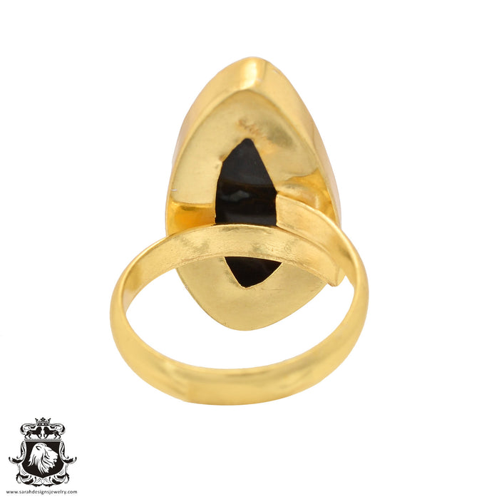 Size 8.5 - Size 10 Adjustable Stick Agate 24K Gold Plated Ring GPR583
