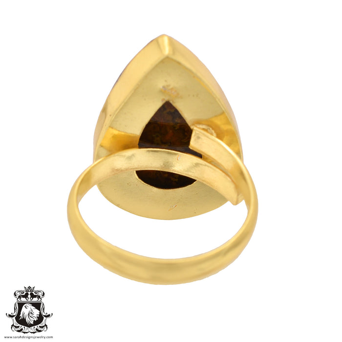 Size 10.5 - Size 12 Ring Seam Agate 24K Gold Plated Ring GPR584