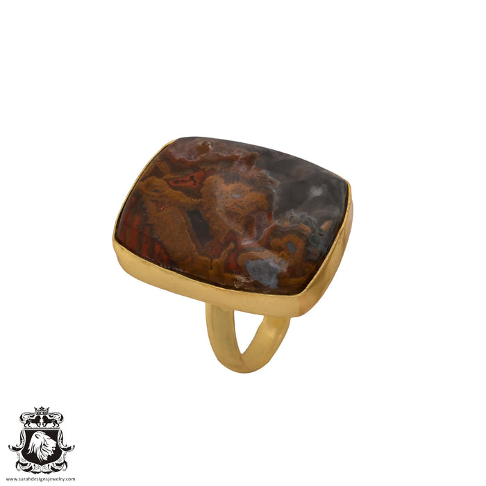 Size 9.5 - Size 11 Adjustable Seam Agate 24K Gold Plated Ring GPR585