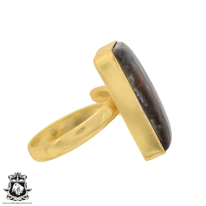 Size 10.5 - Size 12 Ring Stick Agate 24K Gold Plated Ring GPR586