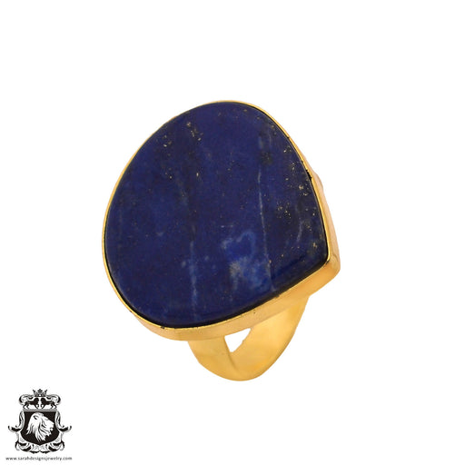 Size 9.5 - Size 11 Adjustable Lapis Lazuli 24K Gold Plated Ring GPR599