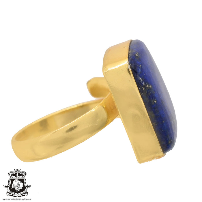 Size 9.5 - Size 11 Adjustable Lapis Lazuli 24K Gold Plated Ring GPR603