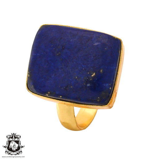 Size 9.5 - Size 11 Adjustable Lapis Lazuli 24K Gold Plated Ring GPR603