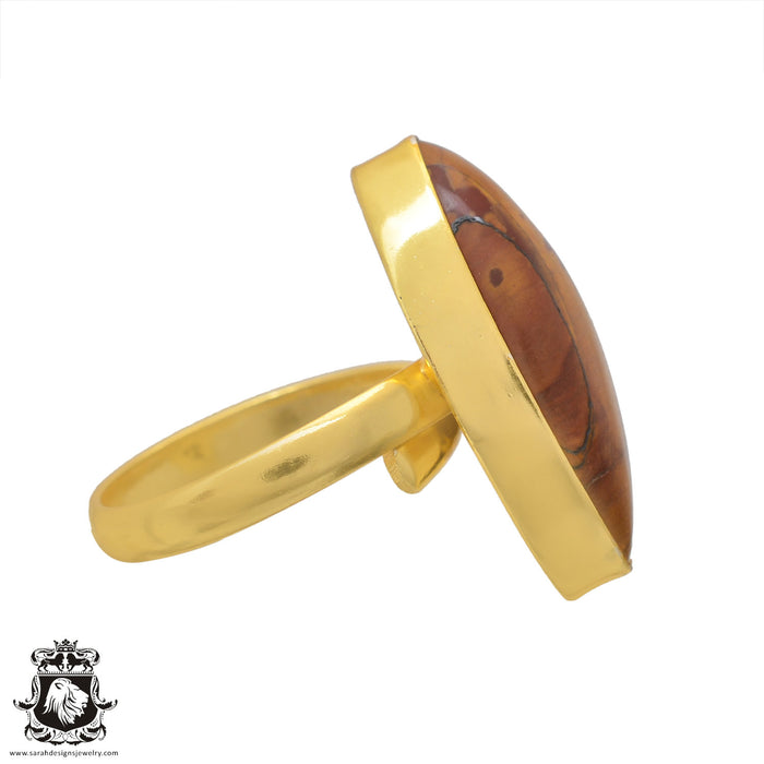 Size 10.5 - Size 12 Adjustable Noreena Jasper 24K Gold Plated Ring GPR613