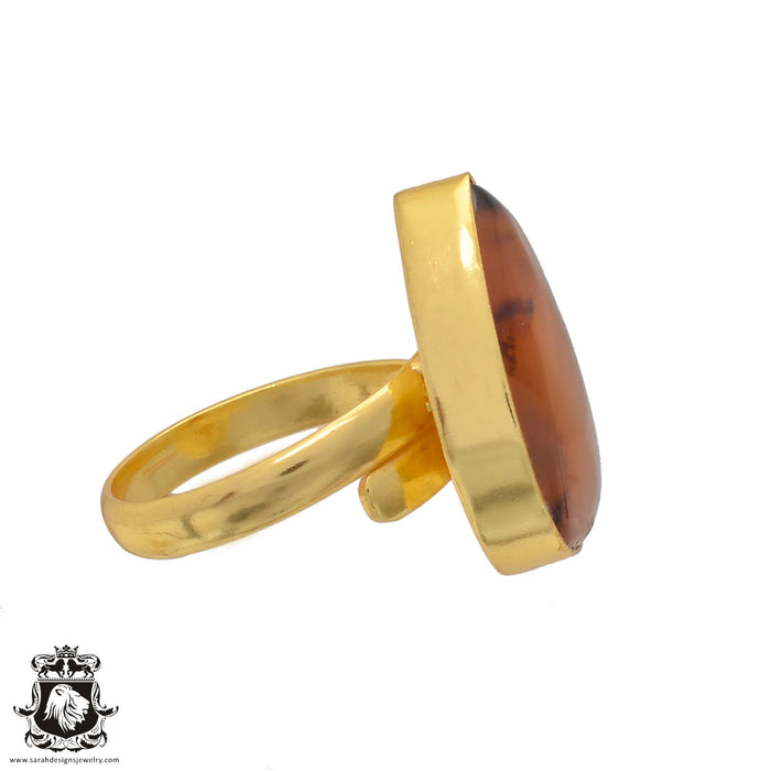 Size 10.5 - Size 12 Ring Scenic Agate 24K Gold Plated Ring GPR616