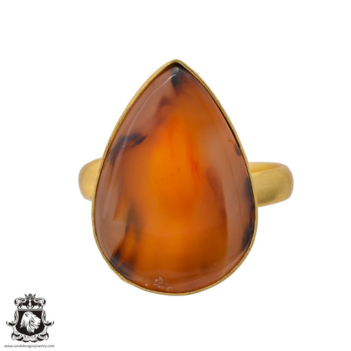 Size 10.5 - Size 12 Ring Scenic Agate 24K Gold Plated Ring GPR616