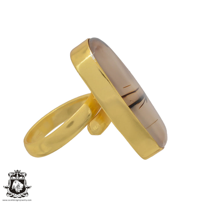 Size 7.5 - Size 9 Ring Scenic Agate 24K Gold Plated Ring GPR617