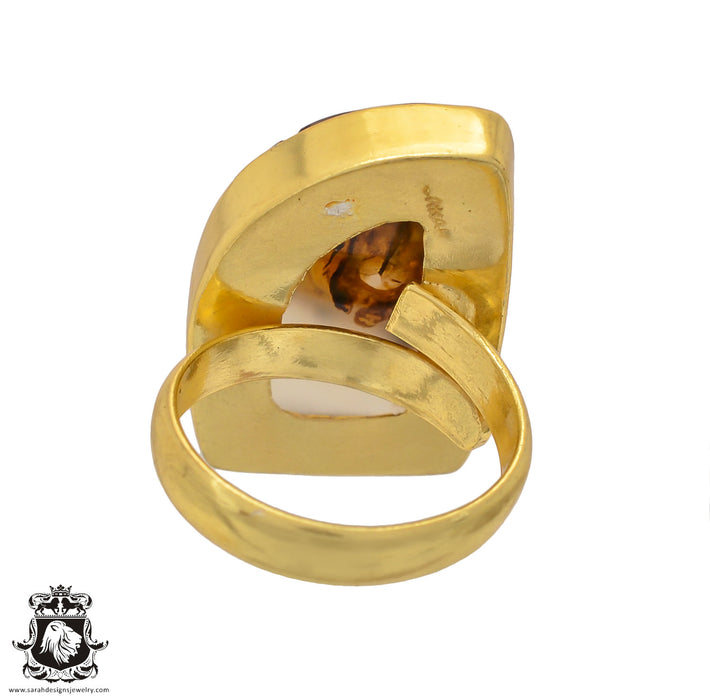 Size 6.5 - Size 8 Adjustable Scenic Agate 24K Gold Plated Ring GPR618