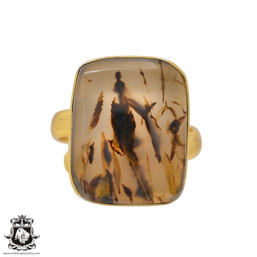 Size 7.5 - Size 9 Adjustable Scenic Agate 24K Gold Plated Ring GPR619