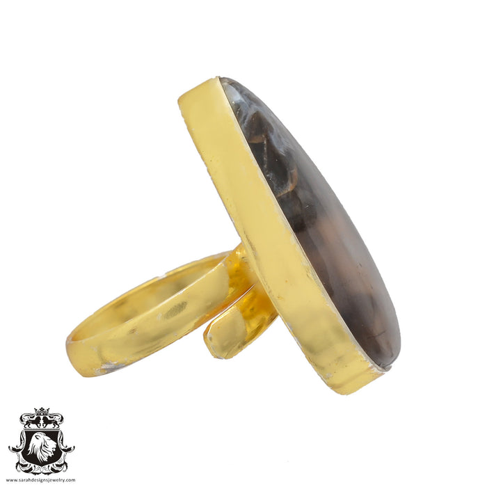 Size 7.5 - Size 9 Ring Scenic Agate 24K Gold Plated Ring GPR620