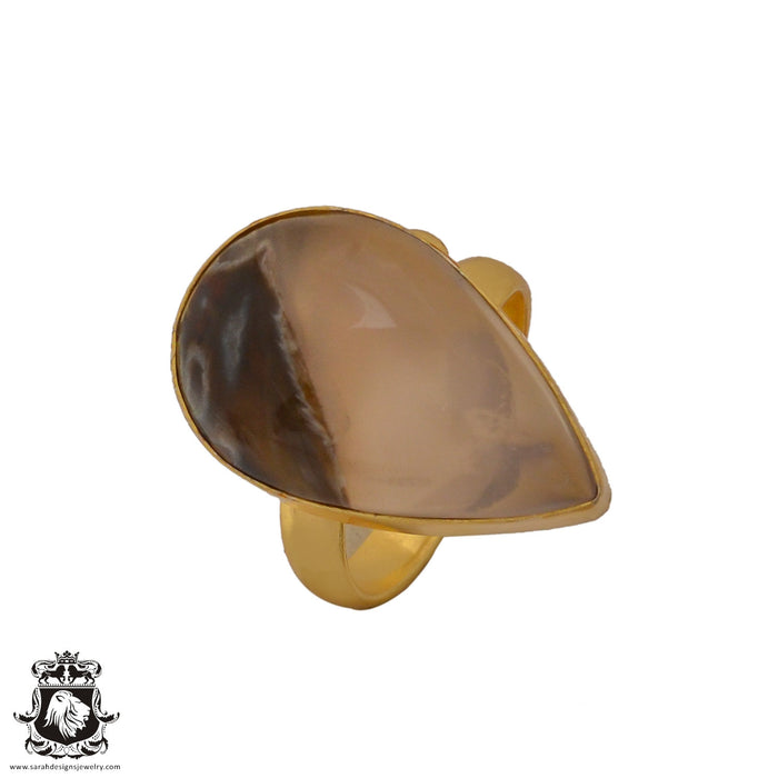 Size 7.5 - Size 9 Ring Scenic Agate 24K Gold Plated Ring GPR621