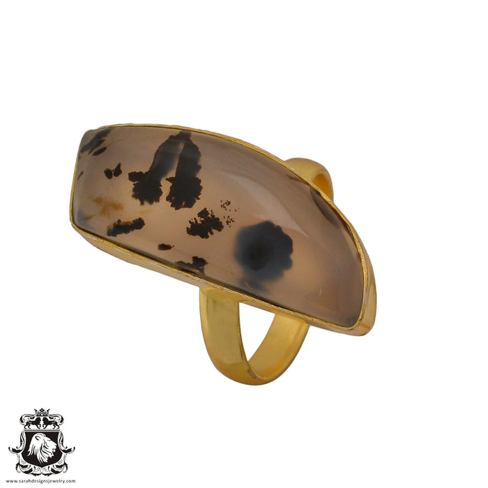 Size 7.5 - Size 9 Ring Scenic Agate 24K Gold Plated Ring GPR623