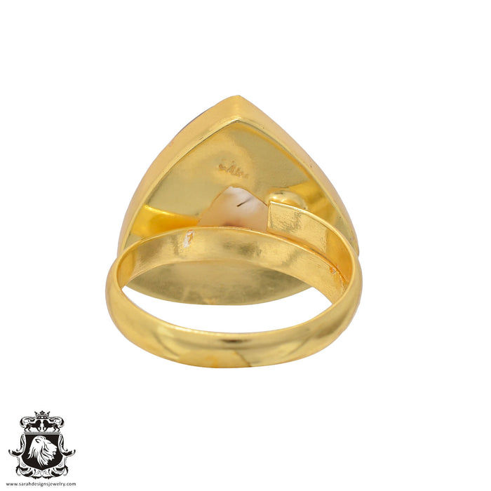Size 10.5 - Size 12 Ring Scenic Agate 24K Gold Plated Ring GPR624