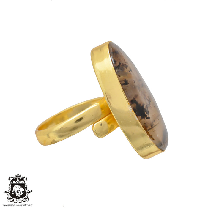 Size 8.5 - Size 10 Adjustable Scenic Agate 24K Gold Plated Ring GPR625