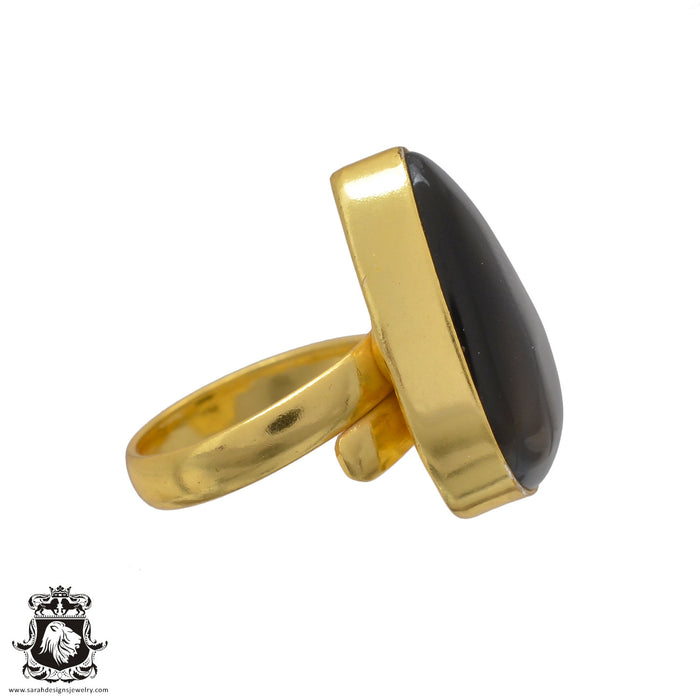 Size 6.5 - Size 8 Ring Banded Agate 24K Gold Plated Ring GPR626