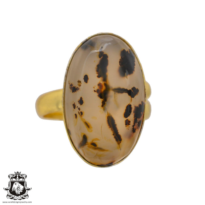 Size 9.5 - Size 11 Ring Scenic Agate 24K Gold Plated Ring GPR627