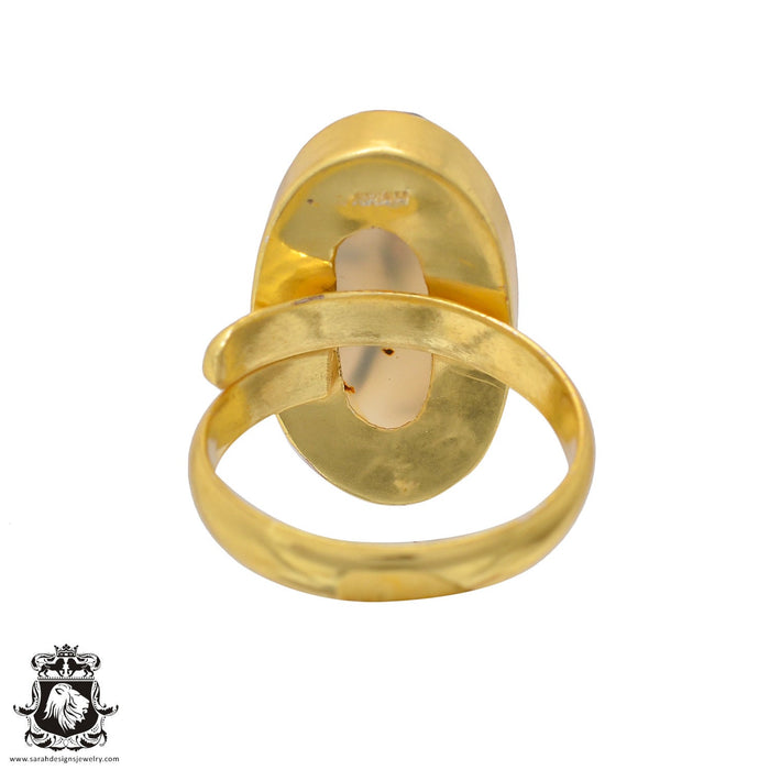Size 9.5 - Size 11 Ring Scenic Agate 24K Gold Plated Ring GPR627