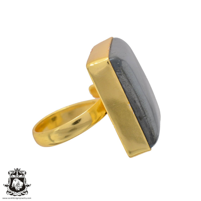 Size 6.5 - Size 8 Ring Hematite 24K Gold Plated Ring GPR645