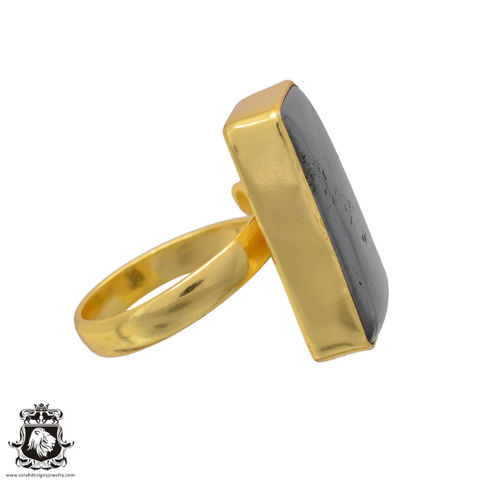 Size 6.5 - Size 8 Adjustable Hematite 24K Gold Plated Ring GPR646