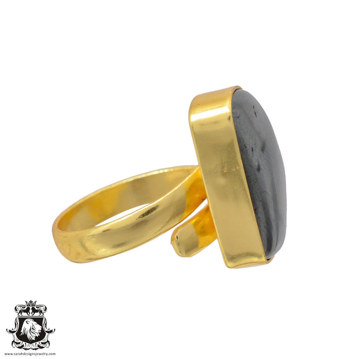 Size 9.5 - Size 11 Adjustable Hematite 24K Gold Plated Ring GPR652