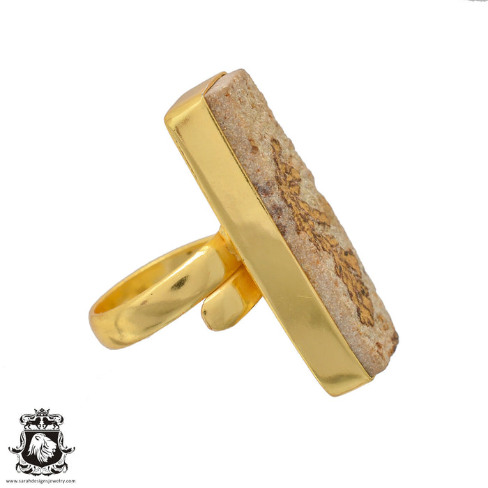Size 6.5 - Size 8 Ring Psilomelane Dendrite 24K Gold Plated Ring GPR655