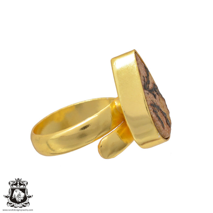 Size 7.5 - Size 9 Ring Psilomelane Dendrite 24K Gold Plated Ring GPR658