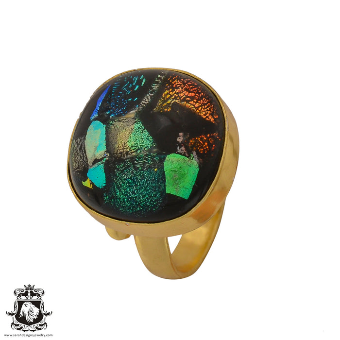 Size 8.5 - Size 10 Adjustable Dichroic Murano Glass 24K Gold Plated Ring GPR664