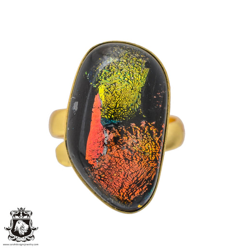 Size 8.5 - Size 10 Ring Dichroic Murano Glass 24K Gold Plated Ring GPR669