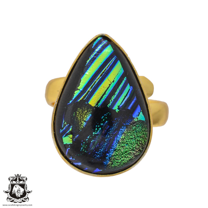 Size 9.5 - Size 11 Ring Dichroic Murano Glass 24K Gold Plated Ring GPR676