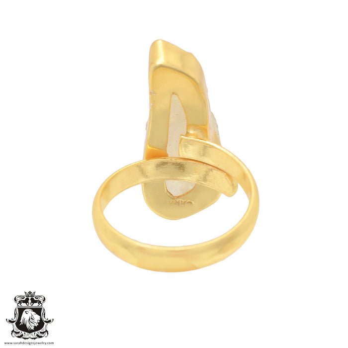 Size 7.5 - Size 9 Ring Titanium Aura Quartz 24K Gold Plated Ring GPR689